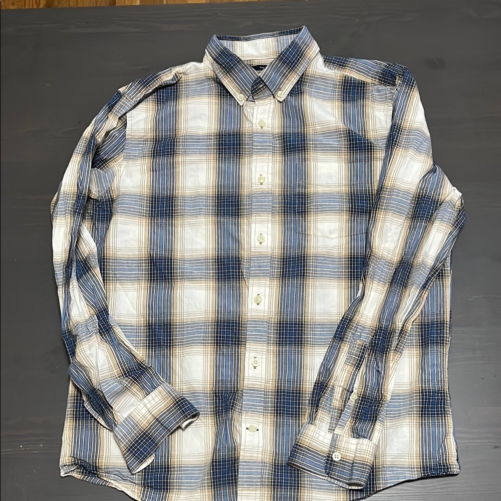Gap Men's Blue and White Plaid Shirt